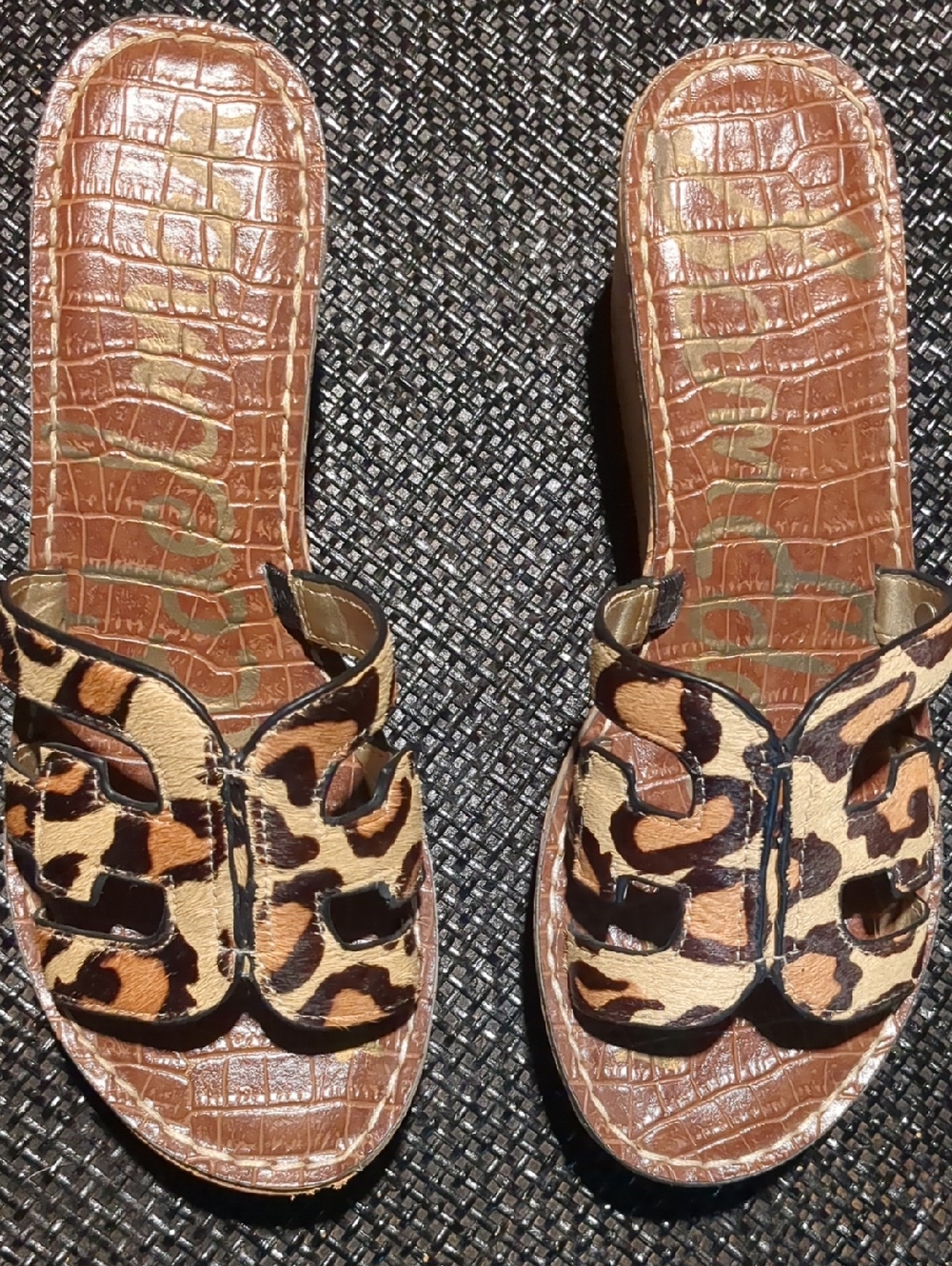 Sam Edelman Leopard Print Slide Mules in Brown and Black